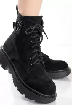 Ghete Dama Imblanite Negre din Piele Ecologica Intoarsa Zoyla imagine