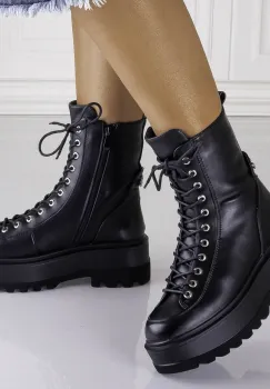 Ghete Dama Imblanite Negre din Piele Ecologica Irdasa imagine