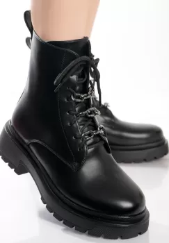 Ghete Dama Imblanite Negre din Piele Ecologica Kanota imagine