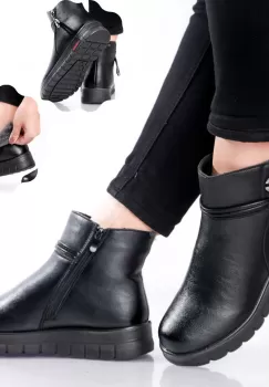 Ghete Dama Imblanite Negre din Piele Ecologica Ludai imagine
