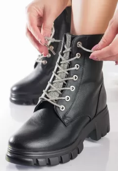 Ghete Dama Imblanite Negre din Piele Ecologica Sibel imagine