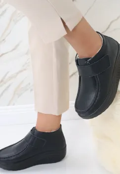 Ghete Dama Imblanite Negre din Piele Naturala Dasian imagine