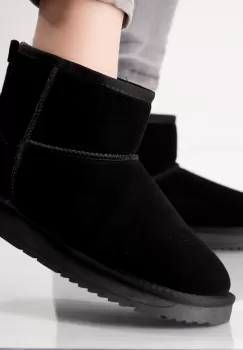 Ghete Dama Imblanite Negre Din Piele Naturala Intoarsa Janosi imagine