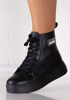 Ghete dama Imblanite Negre din Piele Naturala Levela imagine