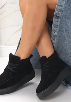 Ghete dama Negre din Piele Naturala Intoarsa Risna imagine