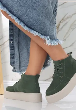 Ghete dama Verde din Piele Intoarsa Naturala Jida imagine