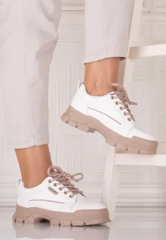 Pantofi casual Alb-Bej dama din Piele Ecologica Astoia imagine