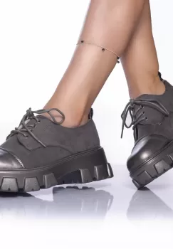 Pantofi casual dida catifea si piele ecologica gunmetal imagine