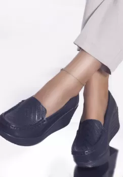 Pantofi cu platforma dominica piele naturala bleumarin imagine