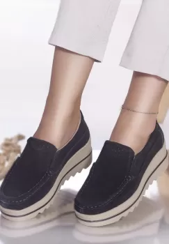 Pantofi cu platforma khadye piele naturala intoarsa negru imagine