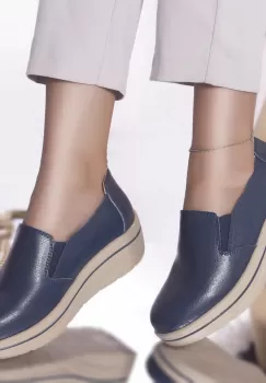 Pantofi cu platforma latifa piele naturala albastru imagine