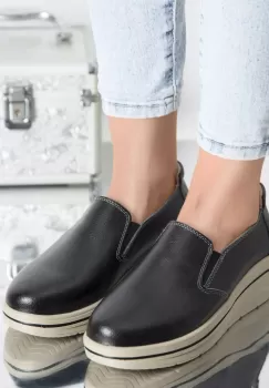 Pantofi cu platforma nataly negru piele naturala imagine