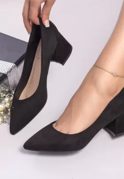 Pantofi cu toc saima catifea negru imagine