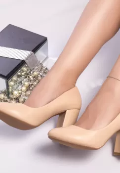 Pantofi cu toc zhin piele ecologica nud imagine