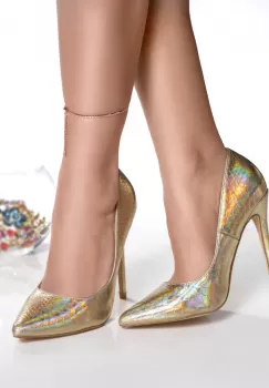 Pantofi dama aurii piele ecologica almira imagine