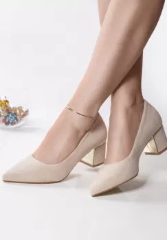 Pantofi dama bej cu toc piele eco intoarsa kila imagine