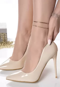 Pantofi dama bej piele ecologica lacuita saja imagine