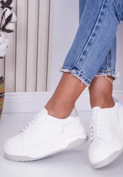 Pantofi dama casual Alb-Gri din Piele Naturala Dya imagine