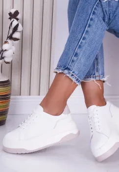 Pantofi dama casual Alb-Lila din Piele Naturala Dya imagine