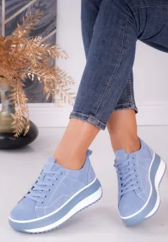 Pantofi dama casual Albaste din Piele Naturala intoarsa Shula imagine
