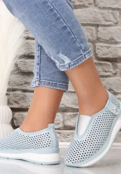 Pantofi dama casual Albastri din Piele Naturala Watifa imagine