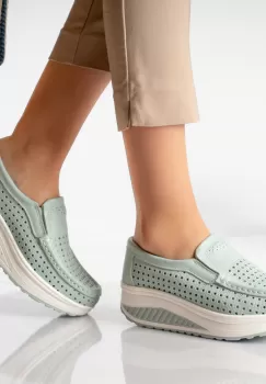 Pantofi dama casual albastru piele naturala flori imagine