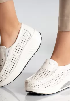 Pantofi dama casual albi piele naturala flori imagine