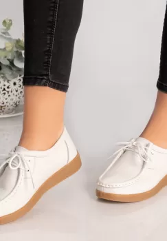 Pantofi dama casual albi piele naturala lucy imagine