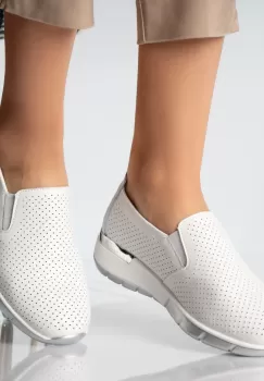 Pantofi dama casual albi piele naturala ninita imagine