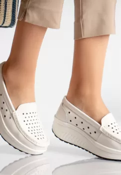 Pantofi dama casual albi piele naturala perla imagine