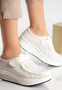 Pantofi dama casual albi piele naturala rula imagine