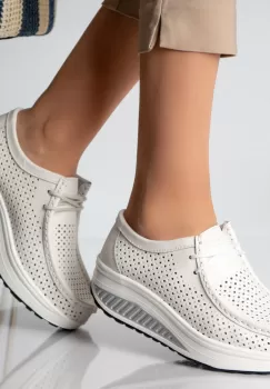 Pantofi dama casual albi piele naturala samra imagine