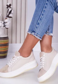 Pantofi dama casual Beige Gold din Piele Naturala Lizy imagine