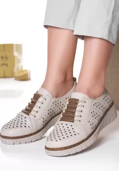 Pantofi dama casual bej din piele ecologica miroa imagine