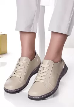 Pantofi dama casual bej din piele naturala bety imagine