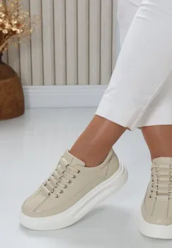 Pantofi dama casual Bej din Piele Naturala Clora imagine