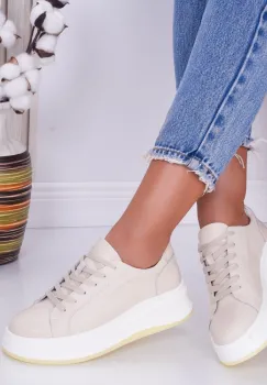Pantofi dama casual Bej din Piele Naturala Ema imagine