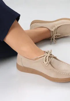 Pantofi dama casual Bej din Piele Naturala Intoarsa Alenasa imagine