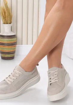 Pantofi dama casual Bej din Piele Naturala Intoarsa Ana imagine