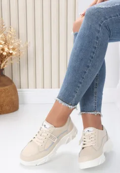 Pantofi dama casual Bej din Piele Naturala Mika imagine