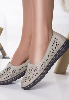 Pantofi dama casual bej din piele naturala opilo imagine