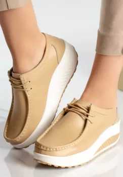 Pantofi dama casual bej piele naturala oscara imagine