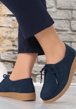 Pantofi dama casual Bleumarin din Piele Naturala Intoarsa Alenasa imagine