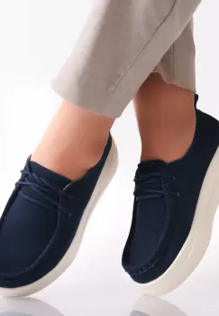 Pantofi dama casual Bleumarin din Piele Naturala Intoarsa Derina imagine