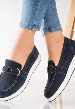 Pantofi dama casual Bleumarin din Piele Naturala Intoarsa Emma imagine