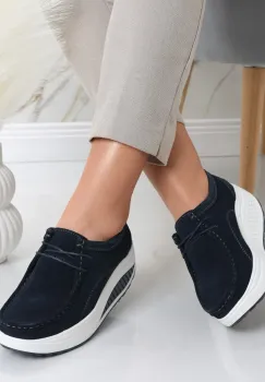 Pantofi dama casual Bleumarin din Piele Naturala Intoarsa Oscara imagine