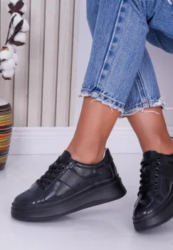 Pantofi dama casual Bleumarin din Piele Naturala Lacuita Aura imagine
