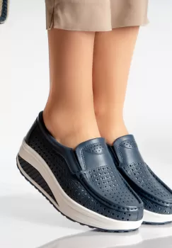 Pantofi dama casual bleumarin piele naturala flori imagine