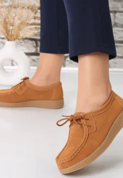 Pantofi dama casual Camel din Piele Naturala Intoarsa Alenasa imagine