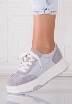 Pantofi dama casual Gri din Piele Naturala Intoarsa si textil Narella imagine